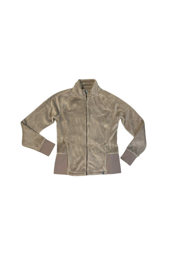 Women's Plush Butter Pile Zip Up Jacket, Ribbed Cuffs W/ Thumbholes (Walnut, S)