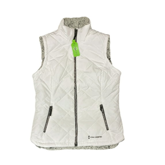 Free Country Women's Repreve Reversible Faux Fur Lined Zip Up Vest (White, M)