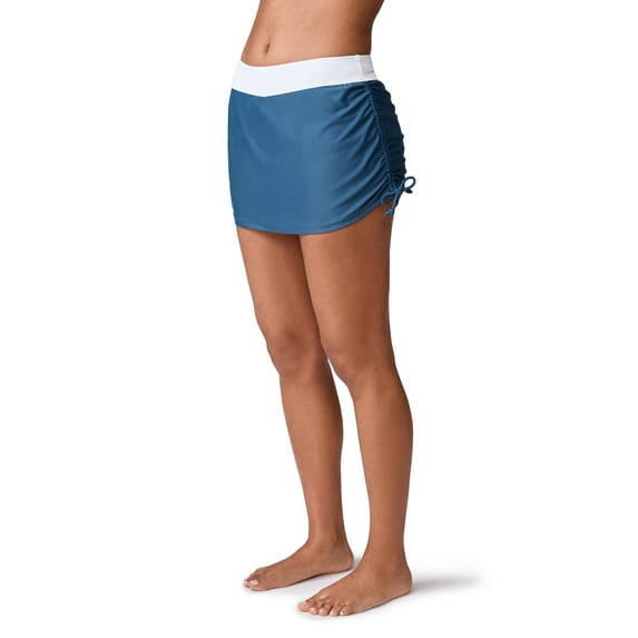 Free Country Women's Side Shirred Swim Skirt Slate/White L