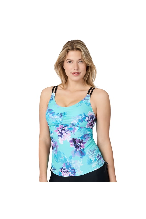 Women's Side Shirred V-Neck Tankini Top Floral Zephyr Spearmint XL