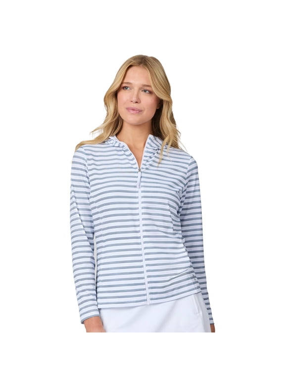 Women's SunFree Full Zip UPF Sunshirt Nautical Stripe Marine L