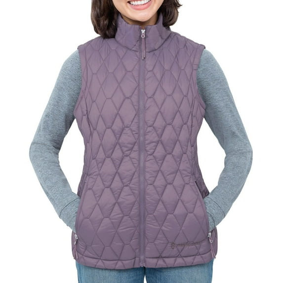 Free Country Women's Zip Up Diamond Quilted Wind Water Resistant Vest (Purple Dew, M)