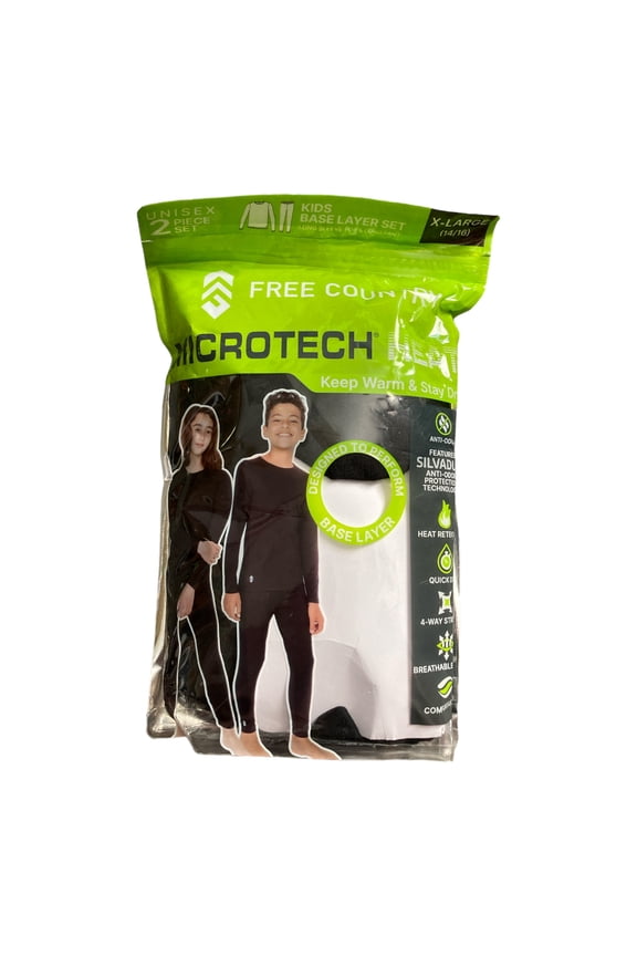 Youth Unisex 2 Piece Base Layer Long Sleeve and Pant Set (Black, L (10/12))