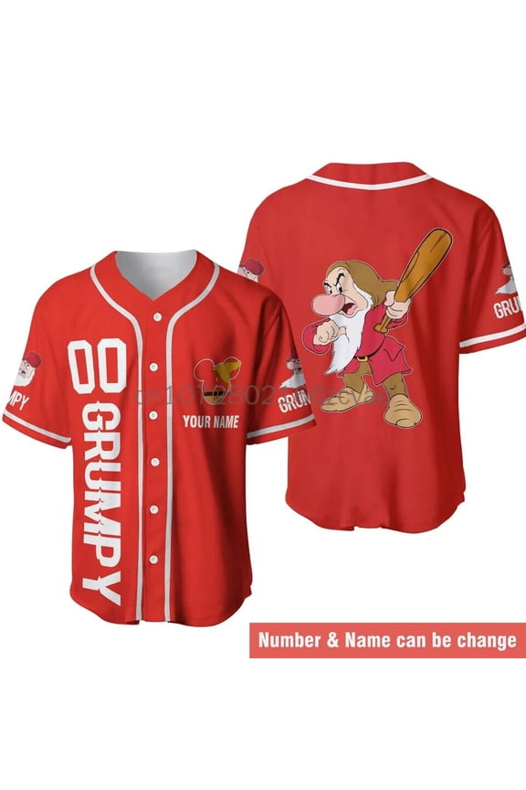 Free Custom Name Disney Grumpy Baseball Jersey Men Women Tops Disney Baseball Uniform Shir