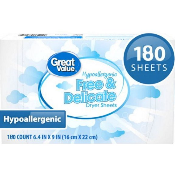 Free & Delicate Hypoallergenic Dryer Sheets, 180 Count