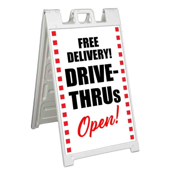 Free Delivery Drive-Thrus Open (24" X 36") Standard A-Frame Signicade, Includes Decal Applied To Stand