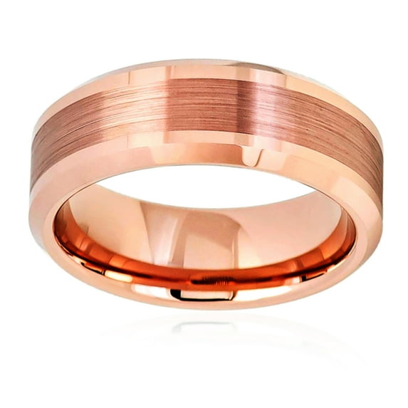Free Engraving Men Women Personalized Inside Engraving Tungsten Carbide Wedding Band Ring 8mm Beveled Edge Brushed Rose Tone Ring