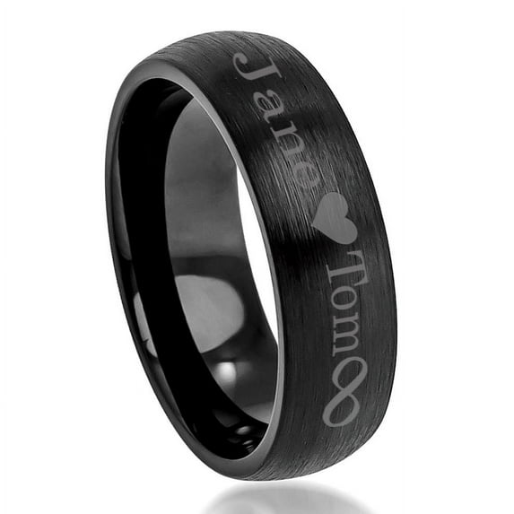 Free Engraving Men Women Personalized Outside Inside Engraving Tungsten Carbide Wedding Band Ring 6mm Domed Black Ring