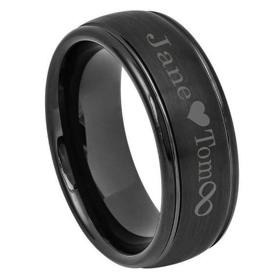 Free Engraving Men Women Personalized Outside Inside Engraving Tungsten Carbide Wedding Band Ring 8mm Brushed Center Domed Black Ring