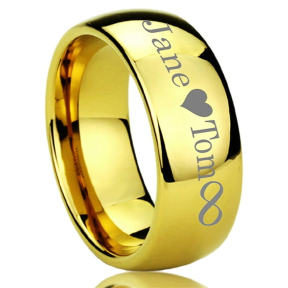 Free Engraving Men's Personalized Outside Inside Engraving Tungsten Carbide Wedding Band Ring 9mm Yellow Tone Ring