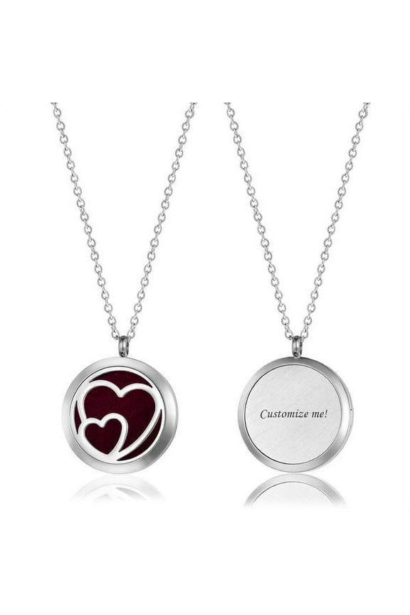 Free Engraving Personalized Aromatherapy Double Hearts Essential Oil Necklace Stainless Steel Diffuser Jewelry Free 12 Pads Gift Box Ship Next Day