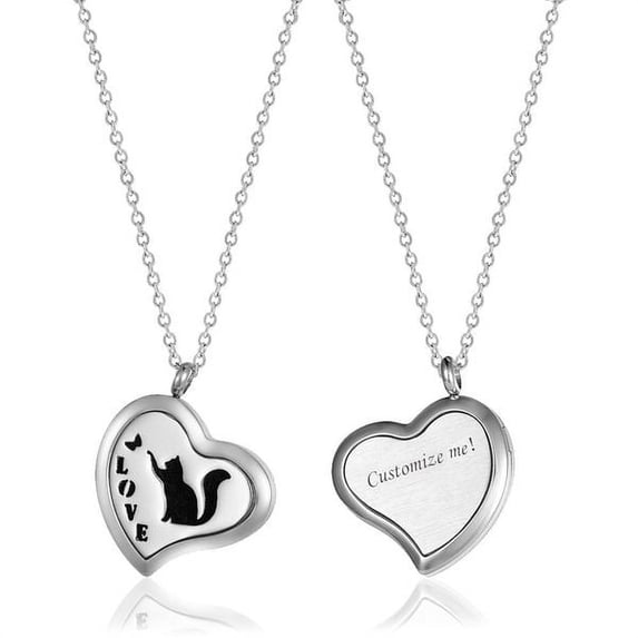 Free Engraving Personalized Aromatherapy Love Kitty Heart Essential Oil Necklace Stainless Steel Diffuser Jewelry Free 12 Pads Gift Box Ship Next Day