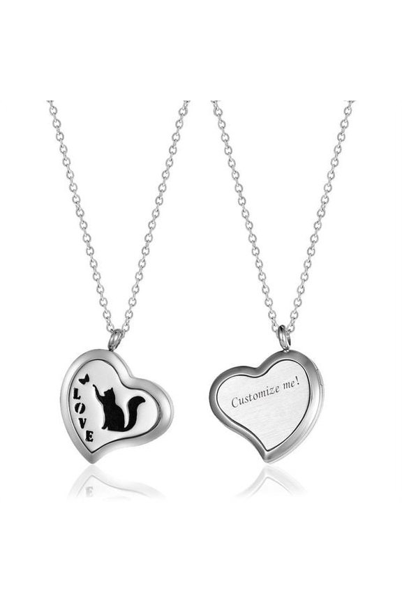 Free Engraving Personalized Aromatherapy Love Kitty Heart Essential Oil Necklace Stainless Steel Diffuser Jewelry Free 12 Pads Gift Box Ship Next Day