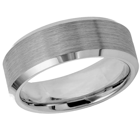 Free Engraving Personalized Custom Engraving Men's Women's Tungsten Wedding Band 7mm Brushed Center High Polished Beveled Edge SZ: 8.5