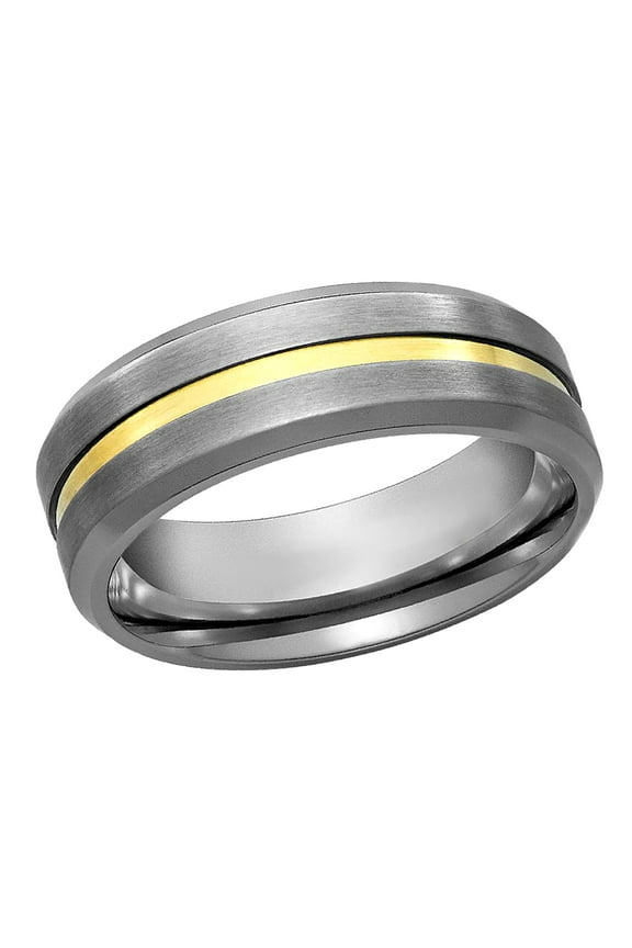 Free Engraving Personalized Custom Engraving Men's Women's Tungsten Wedding Band 7mm Yellow Gold Tone IP Plated Center GroovedSZ: 13