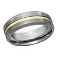 thumbnail image 1 of Free Engraving Personalized Custom Engraving Men's Women's Tungsten Wedding Band 7mm Yellow Gold Tone IP Plated Center GroovedSZ: 5, 1 of 6