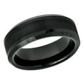 thumbnail image 1 of Free Engraving Personalized Custom Engraving Men's Women's Tungsten Wedding Band 8mm Black IP Plated Brushed Center Shiny Lines on each side Beveled EdgeSZ: 11, 1 of 6