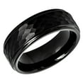 thumbnail image 1 of Free Engraving Personalized Custom Engraving Men's Women's Tungsten Wedding Band 8mm Black IP Plated Hammered Center with Stepped EdgeSZ: 9.5, 1 of 6