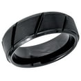 thumbnail image 1 of Free Engraving Personalized Custom Engraving Men's Women's Tungsten Wedding Band 8mm Black IP Plated Multiple Diagonal Grooves Brushed CenterSZ: 11, 1 of 6