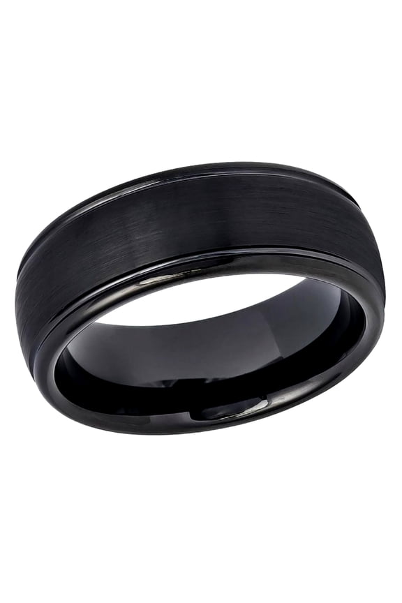Free Engraving Personalized Custom Engraving Men's Women's Tungsten Wedding Band 8mm Domed Black IP Plated Brushed Center High Polished Grooved EdgeSZ: 10.5