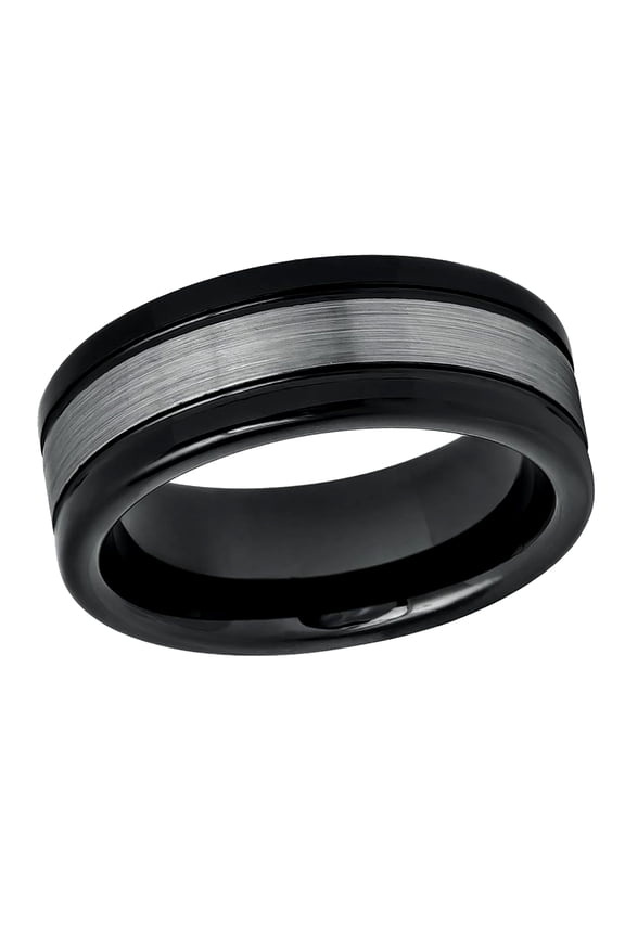 Free Engraving Personalized Custom Engraving Men's Women's Tungsten Wedding Band 8mm High Polished Shiny Black IP Plated Sides Dark Gray Brushed CenterSZ: 9
