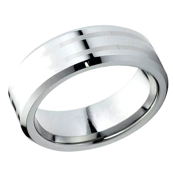 Free Engraving Personalized Custom Engraving Men's Women's Tungsten Wedding Band 8mm High Polished Two Lines Laser Engraved CenterSZ: 6.5