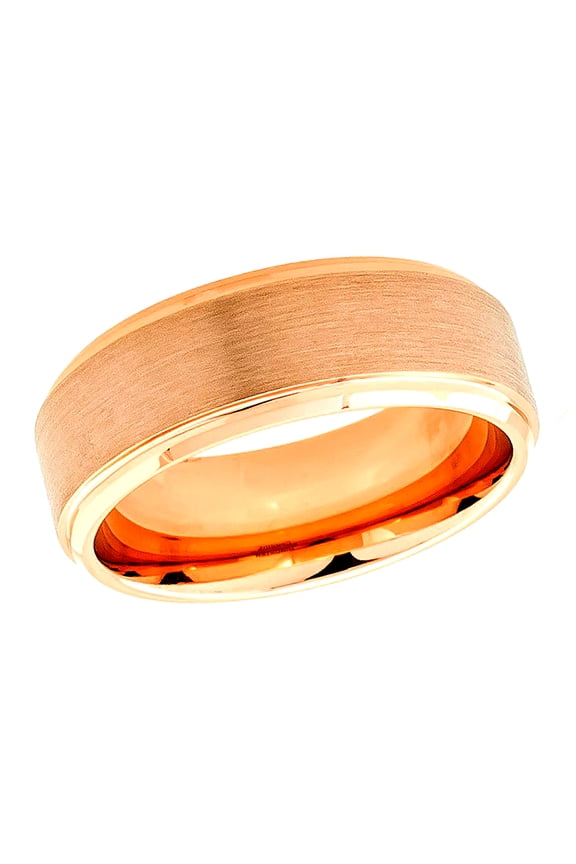 Free Engraving Personalized Custom Engraving Men's Women's Tungsten Wedding Band 8mm Rose Gold IP Plated Flat Brushed Center with High Polished Stepped EdgeSZ: 6