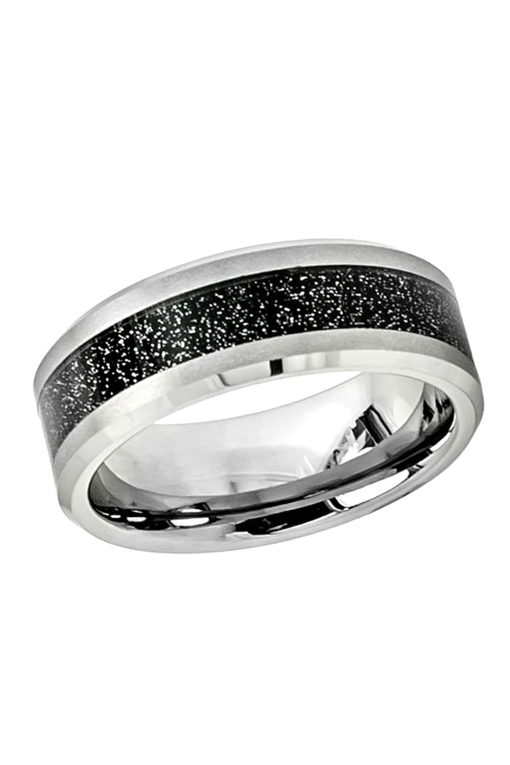 Free Engraving Personalized Custom Engraving Men's Women's Tungsten Wedding Band 8mm Shiny Beveled Edge with Black Sandstone Carbon Fiber InlaySZ: 11.5