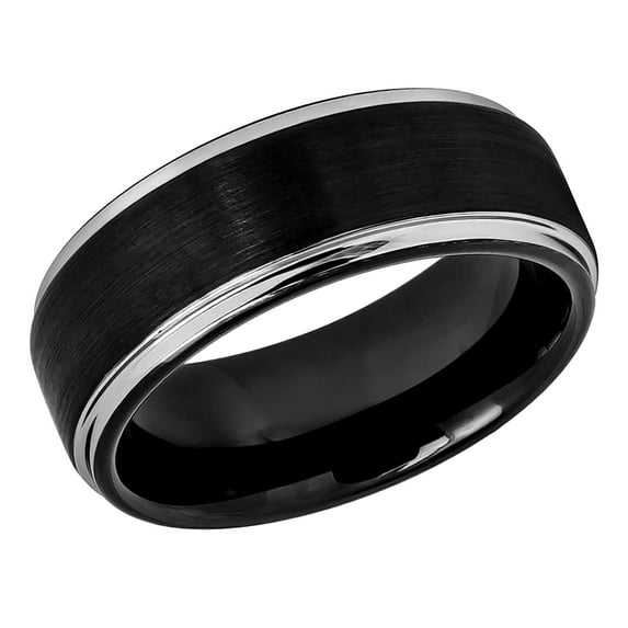 Free Engraving Personalized Custom Engraving Men's Women's Tungsten Wedding Band 8mm Two-tone Black IP Brushed Center Steel Color Stepped EdgeSZ: 8.5