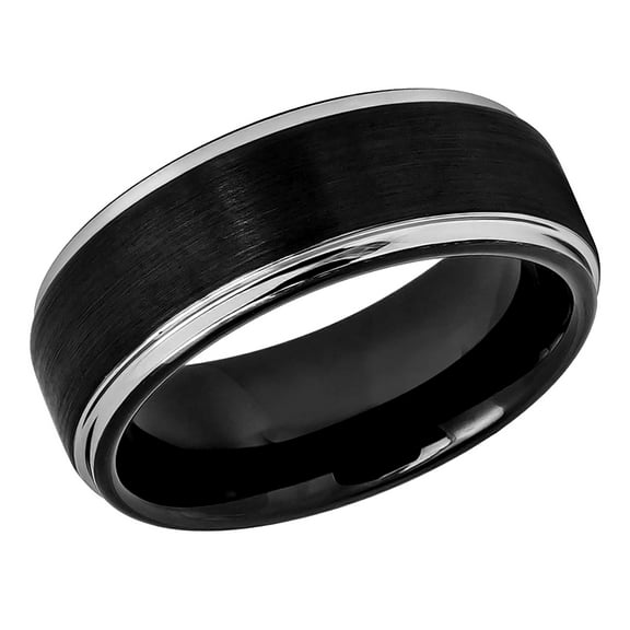 Free Engraving Personalized Custom Engraving Men's Women's Tungsten Wedding Band 8mm Two-tone Black IP Brushed Center Steel Color Stepped EdgeSZ: 8.5