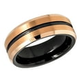 thumbnail image 1 of Free Engraving Personalized Custom Engraving Men's Women's Tungsten Wedding Band 8mm Two-tone Black IP Inside Center Groove with Rose Gold IP Finish Beveled EdgeSZ: 14, 1 of 6