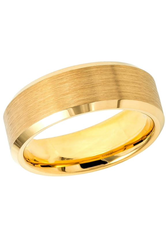 Free Engraving Personalized Custom Engraving Men's Women's Tungsten Wedding Band 8mm Yellow Gold IP Brushed Center, Shiny Beveled EdgeSZ: 12