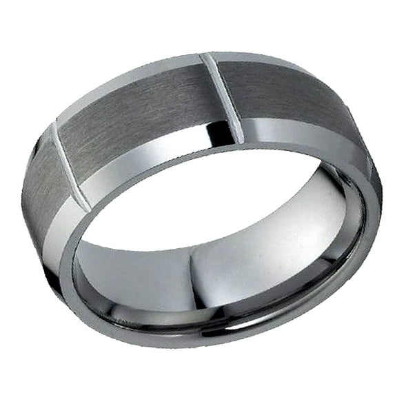 Free Engraving Personalized Custom Engraving Men's Women's Tungsten Wedding Band 9mm Multiple Vertical Grooves Brushed CenterSZ: 10.5