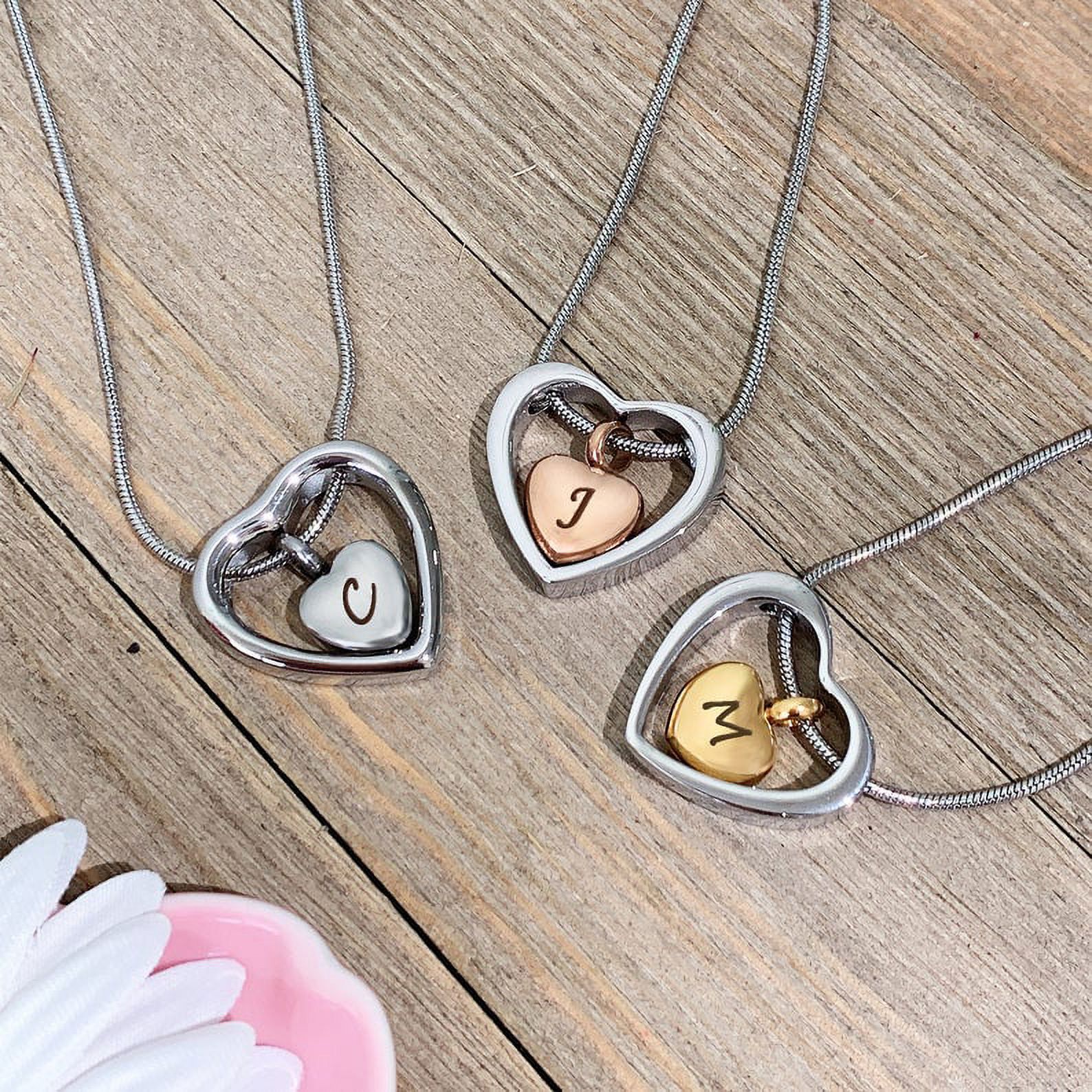Free Engraving Personalized Gold Floating Drop Heart Memorial Necklace Keepsake Urn Ashes Holder Cremation Jewelry Free Funnel Kit and Velvet Jewelry Box Ship Next Day [Gold]