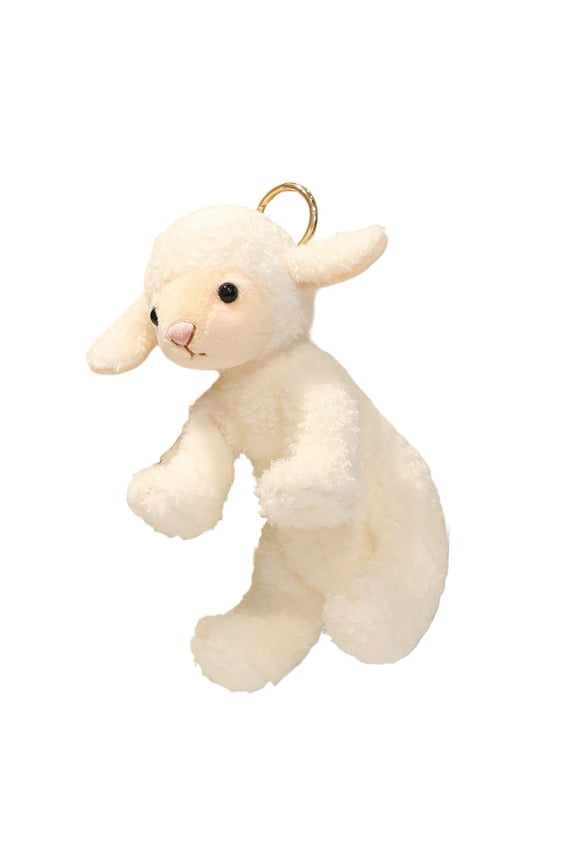 Free Express Curly Lamb Easter Plush Keychain With Gold Metal Ring 7.87 Inch Soft Fuzzy Texture For Bags Keys And Spring Decor