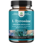 Free Form L Tyrosine 500mg Capsules - High Strength L-Tyrosine Supplement for Mental Energy and Focus Support - Amino Acid Nootropic Supplement for Mood Focus Attention and Cognitive Performance