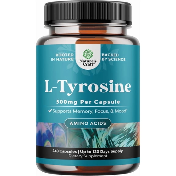 Free Form L Tyrosine 1000mg Per Serving - High Strength L-Tyrosine Supplement for Energy and Focus Support - Amino Acid Nootropic Supplement for Focus Attention and Cognition - 240 Count