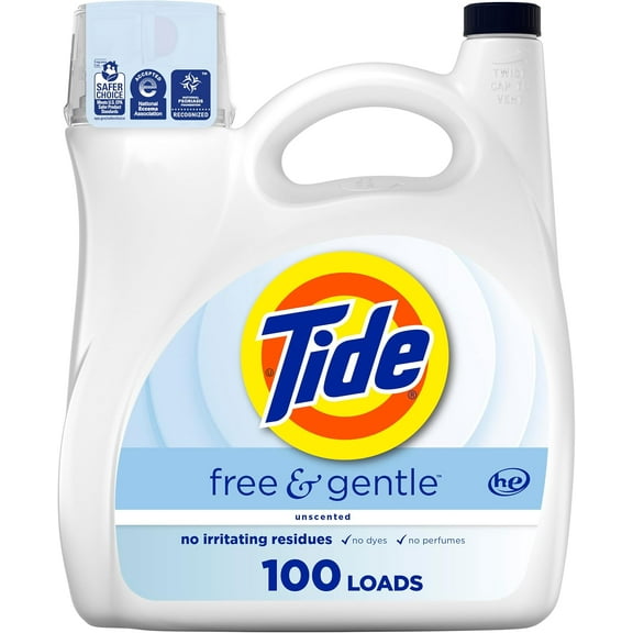 Free & Gentle Liquid Laundry Detergent, 100 Loads, 132 fl oz, Laundry Detergent, Clean Laundry Detergent (Packaging May Vary)