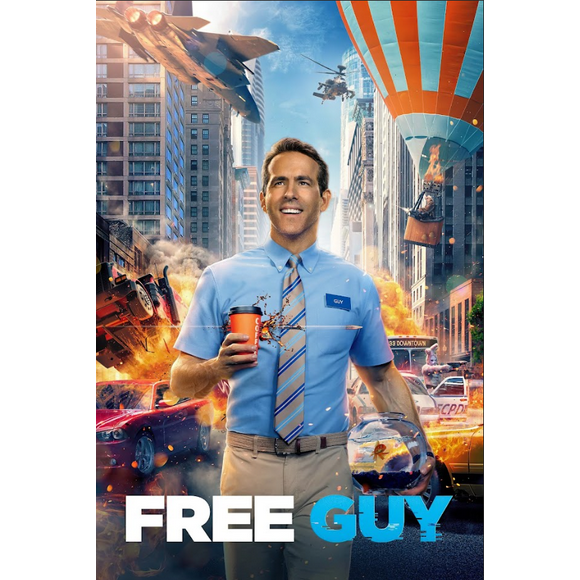 Free Guy (2021) 24x36 Movie Poster, Ryan Reynolds, Action Comedy, Sci-Fi Adventu