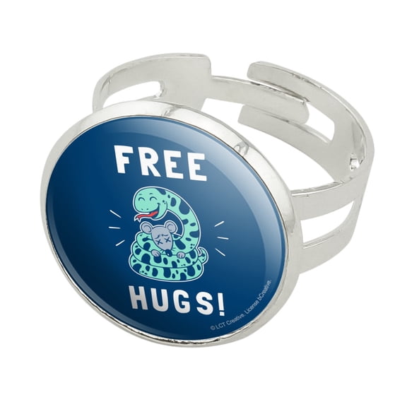 Free Hugs Boa Constrictor Snake Funny Humor Silver Plated Adjustable Novelty Ring