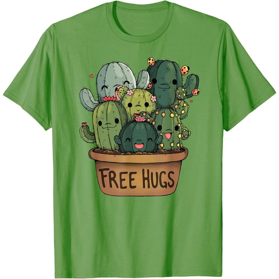 Free Hugs Cactus Tee Cute Funny Present Friendly Unisex T-Shirt for Men Women Kids Toddler,Lime Color,Size 2XL