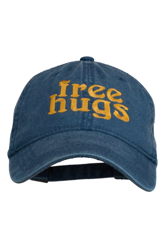 Free Hugs Embroidered Washed Dyed Cap - Navy OSFM