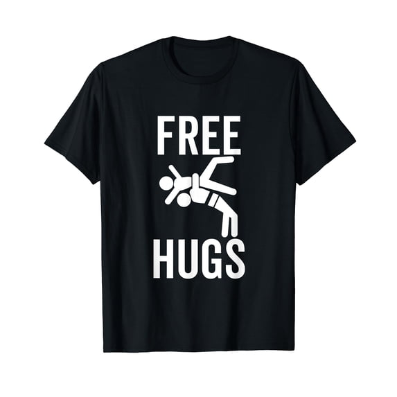 Free Hugs Funny Wrestling Wrestle BJJ Martial Arts MMA Black T-Shirt
