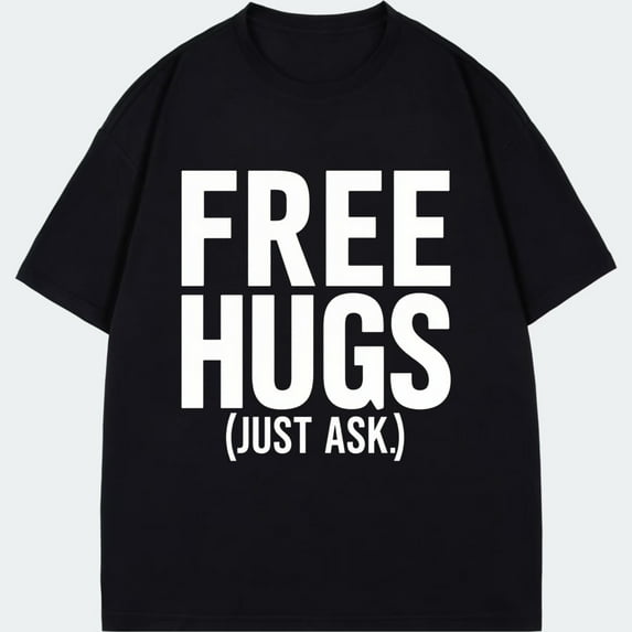 Free Hugs Just Ask T Shirt Black Text Print Casual Wear For Men Women Unisex Streetwear Fashion Top