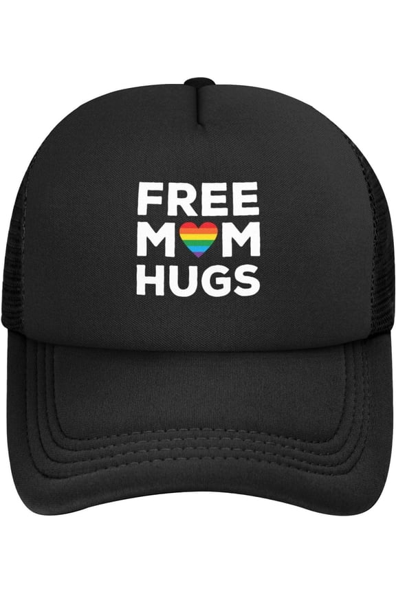Free Hugs LGBT Baseball Hat Classic Solid Color Adjustable Mesh Baseball Cap for Men Women Black