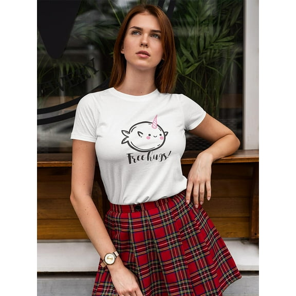 Free Hugs! Narwhal Doodle T-Shirt Women -Image by Shutterstock, Female Large