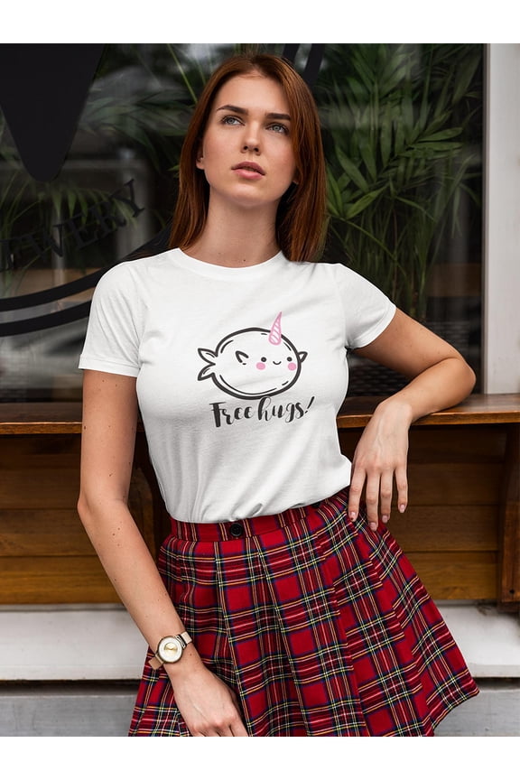 Free Hugs! Narwhal Doodle T-Shirt Women -Image by Shutterstock, Female Medium
