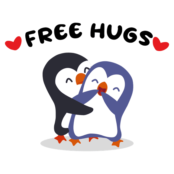 Free Hugs Quotation with Two Penguins Hugging Each Other Vinyl Wall Decal - Cute Cartoon Art Design of Polar Animal with Wonderful Saying Wall Decoration - 20" x 16"