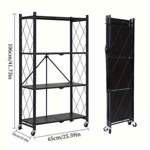 Free Installation Folding Storage Rack, 3/4/5 Layer Storage Rack, Freely Movable Storage Rack, Suitable for Living Room, Kitchen, Garage, Industrial, Commercial Wheeled Shelves, Kitchen And Dining