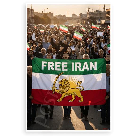 Free Iran Protest Iranian Lion Flag Crowd Rally 12x18 US Made Poster